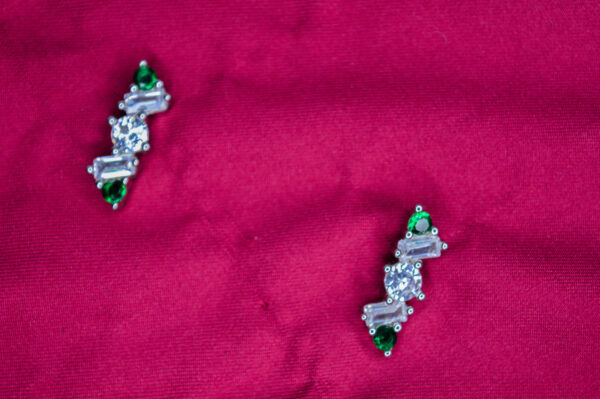 Emerald and Clear Zircon Linear Earrings - Image 3