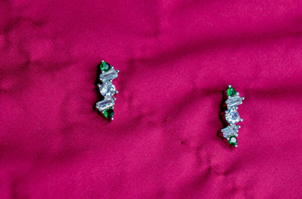Emerald and Clear Zircon Linear Earrings
